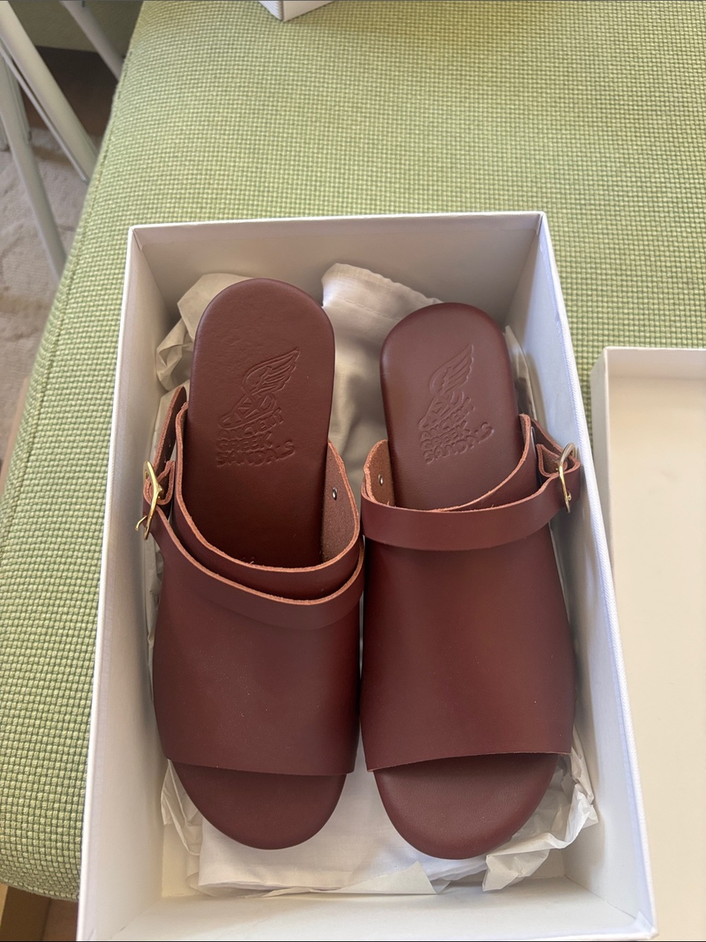 Ancient Greek Sandals Brown Leather Slide Mules